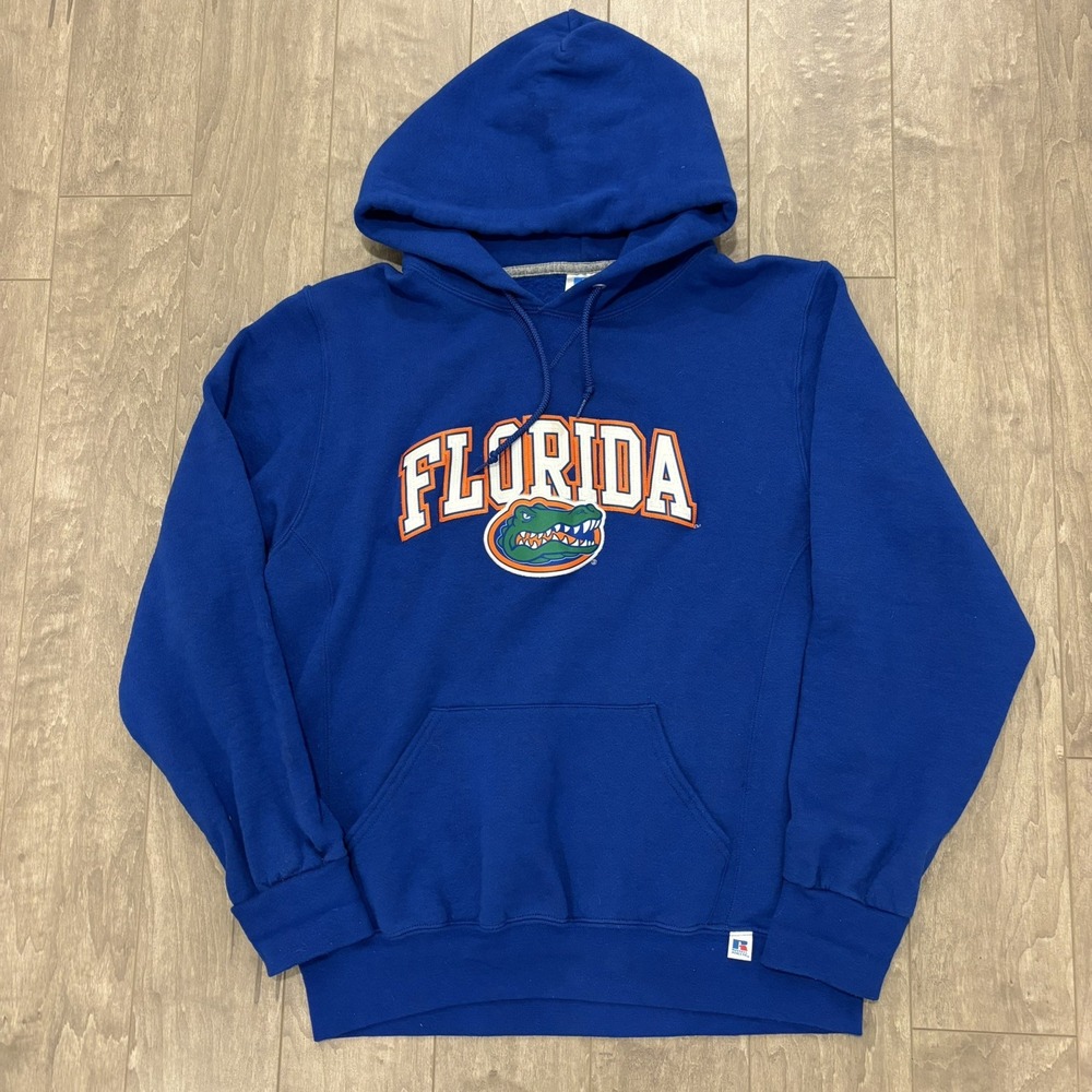 Florida Gators Russell Athletic Mens M Blue Hoodie Embroidered Spell Out Sweater